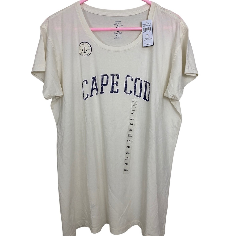 Cuffy's Cape Cod T-Shirt Womens 2XL Cream Nautical Ocean Wash Graphic Tee Preppy